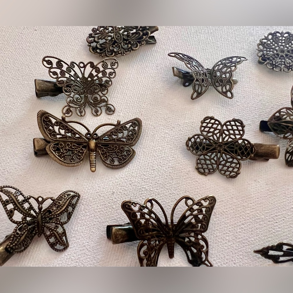 Hair Clips Butterfly Flower Feather Hair Barrettes 12 Piece Set Bronze Tone New - Picture 5 of 16